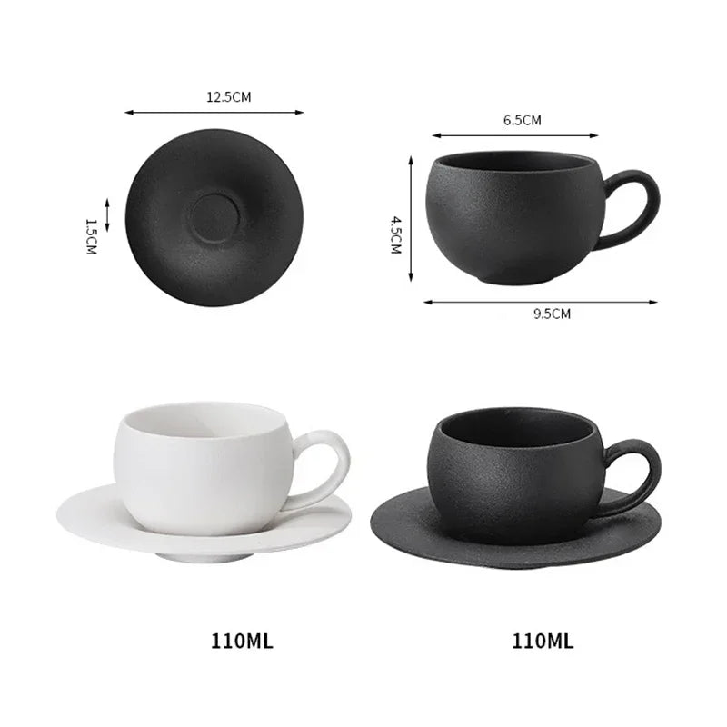 Artisan Fired Stone Ceramic Mug & Saucer Set | Rustic Elegance