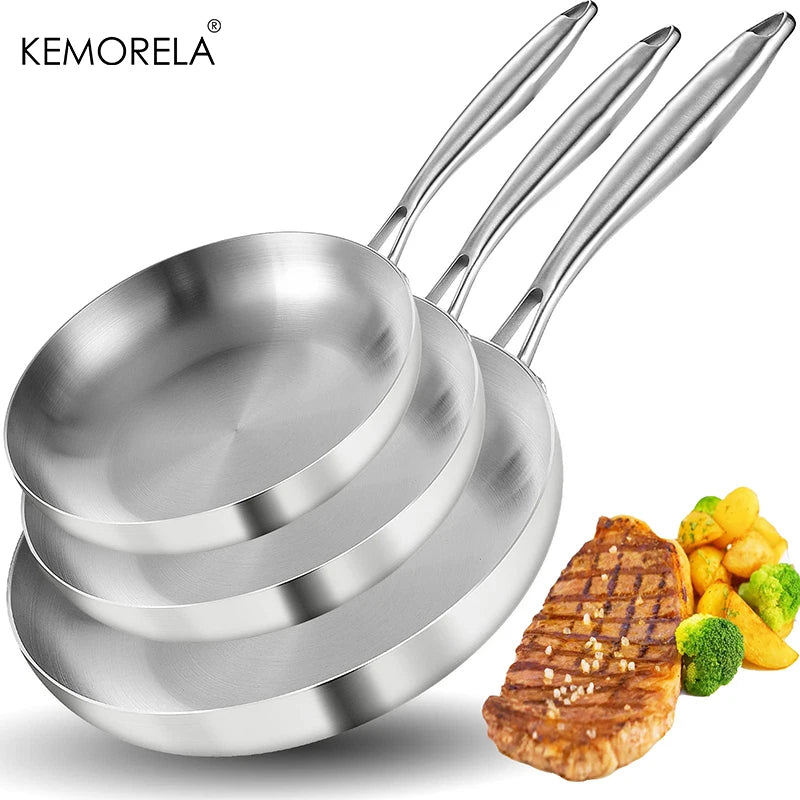 Vabena 5-Ply Stainless Steel Frying Pan - 22-28CM Non-Stick Wok