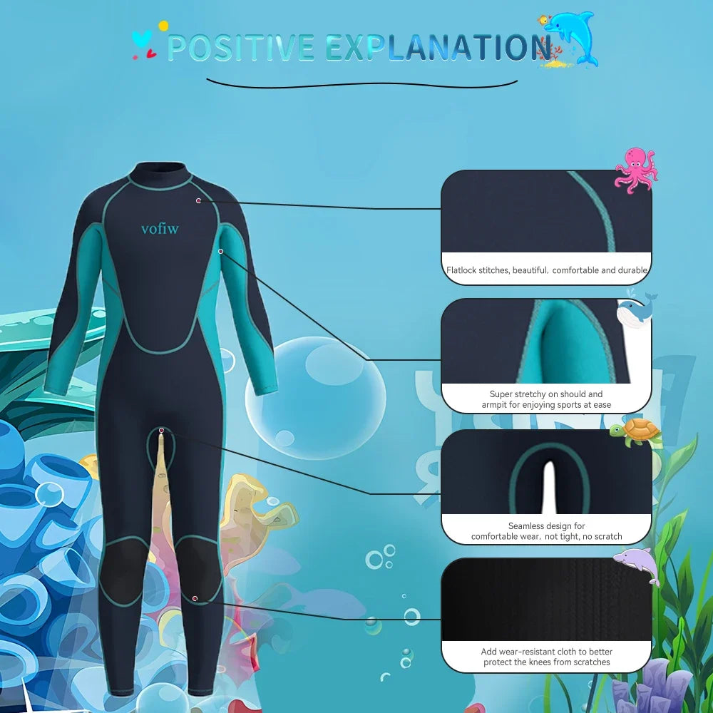 Children's 3MM Neoprene Wetsuit | Back Zip Swimsuit for Kids