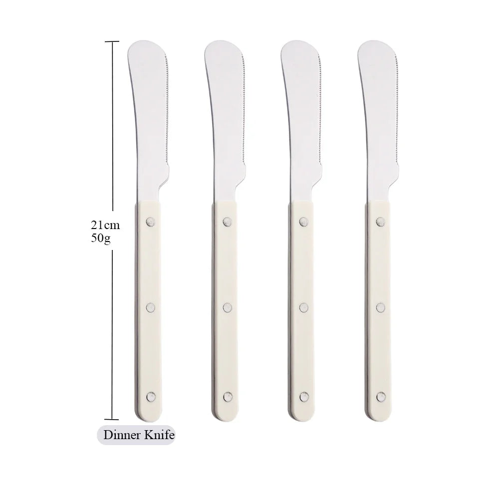 Elegant Beige Silver Acrylic Handle Cutlery Set - 4/16 Pc Stainless Steel Dinnerware