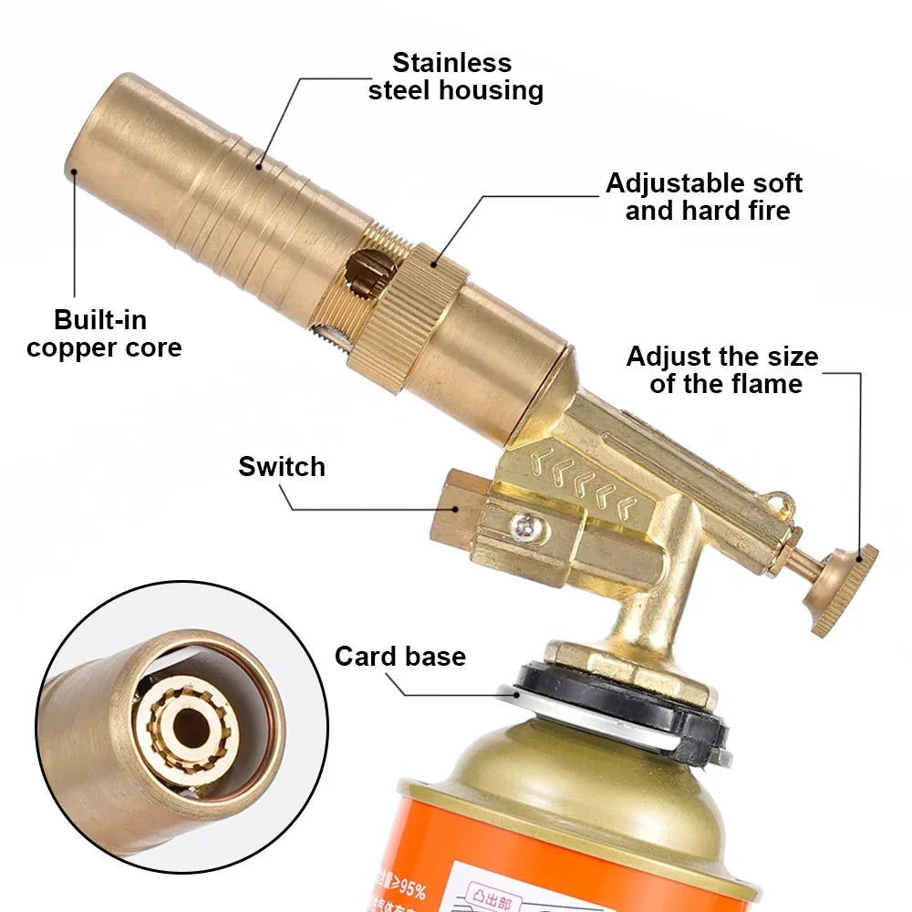 Pure Copper Auto Ignition Welding Torch Gas Burner - Brazing, Cooking & BBQ Flame Gun