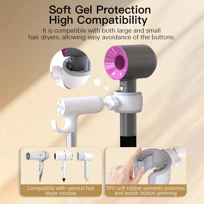 Floor-Standing Hair Dryer Stand - Adjustable, Hands-Free Convenience for Bathrooms