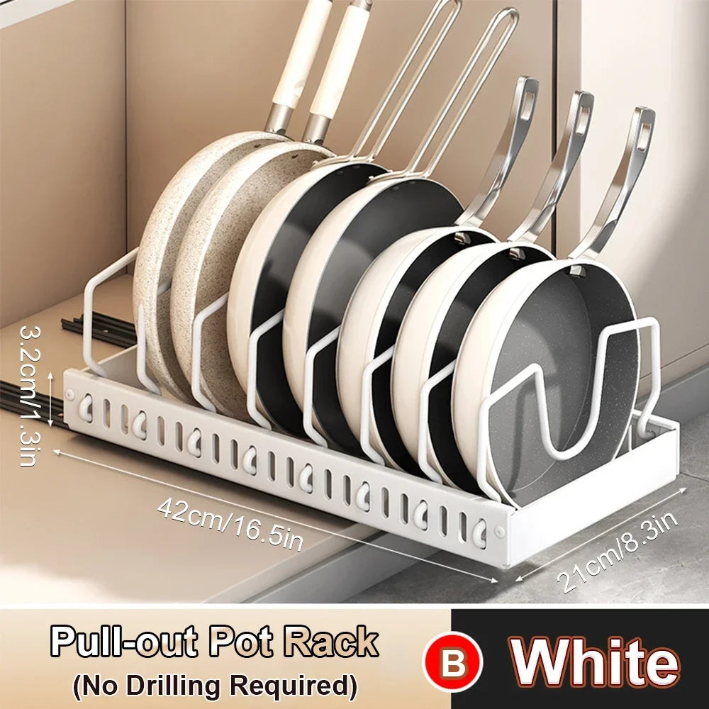 Kitchen Multifunctional Pull-Out Organizer for Pots, Pans, Lids, Spices & Dishes
