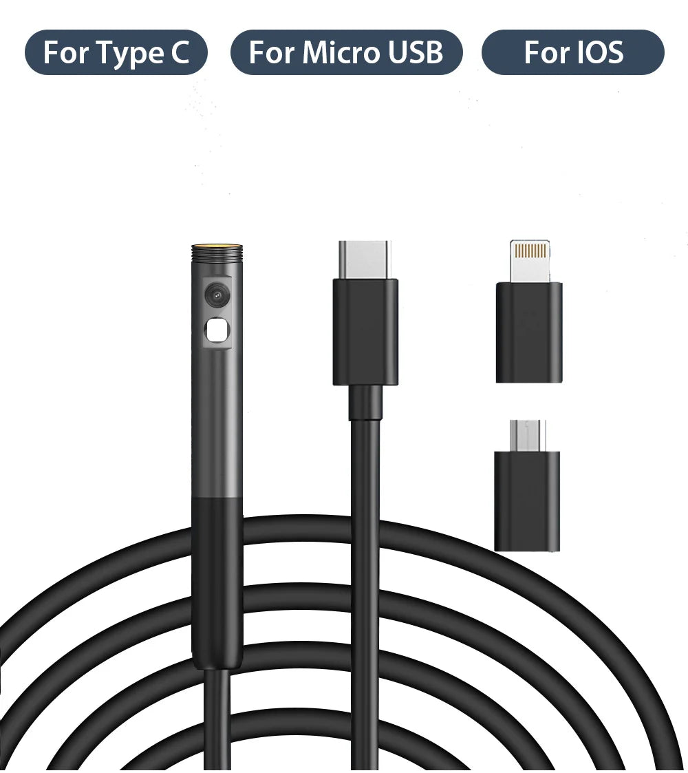 KERUI 2MP Industrial Endoscope Camera for iPhone - Single/Dual Lens Waterproof Inspection Borescope Type C