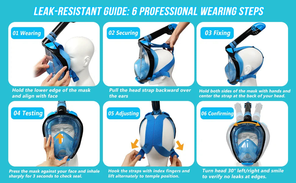 Vabena Full Face Diving Mask - Anti-Fog Snorkel Gear for Adults & Kids