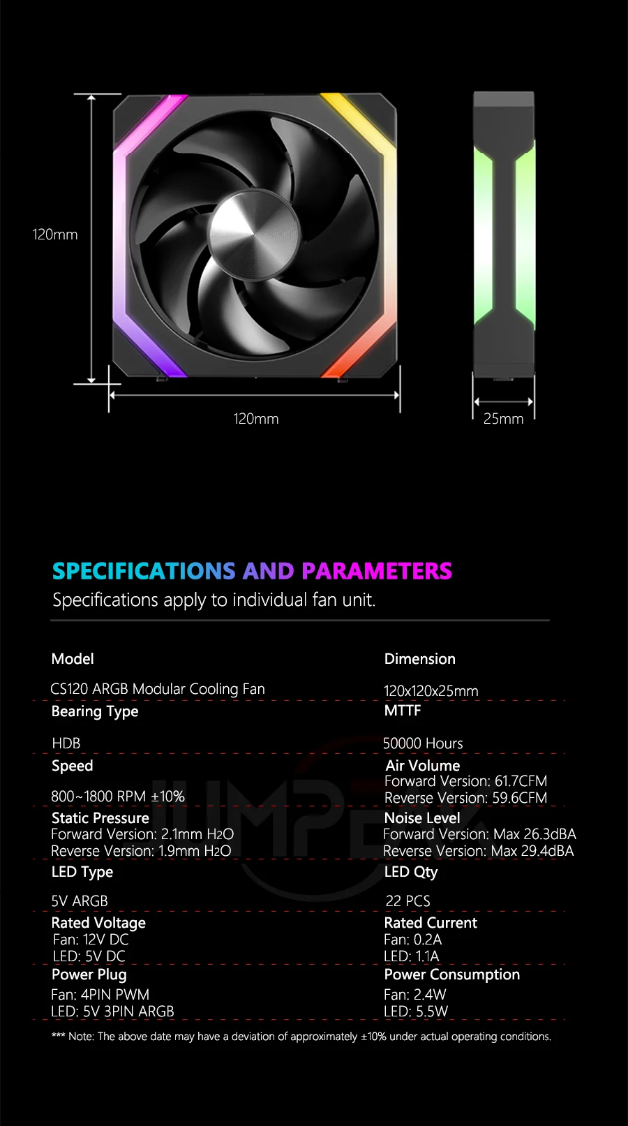 JUMPEAK CS120 ARGB 360mm Modular PWM Silent PC Cooling Fan Kit