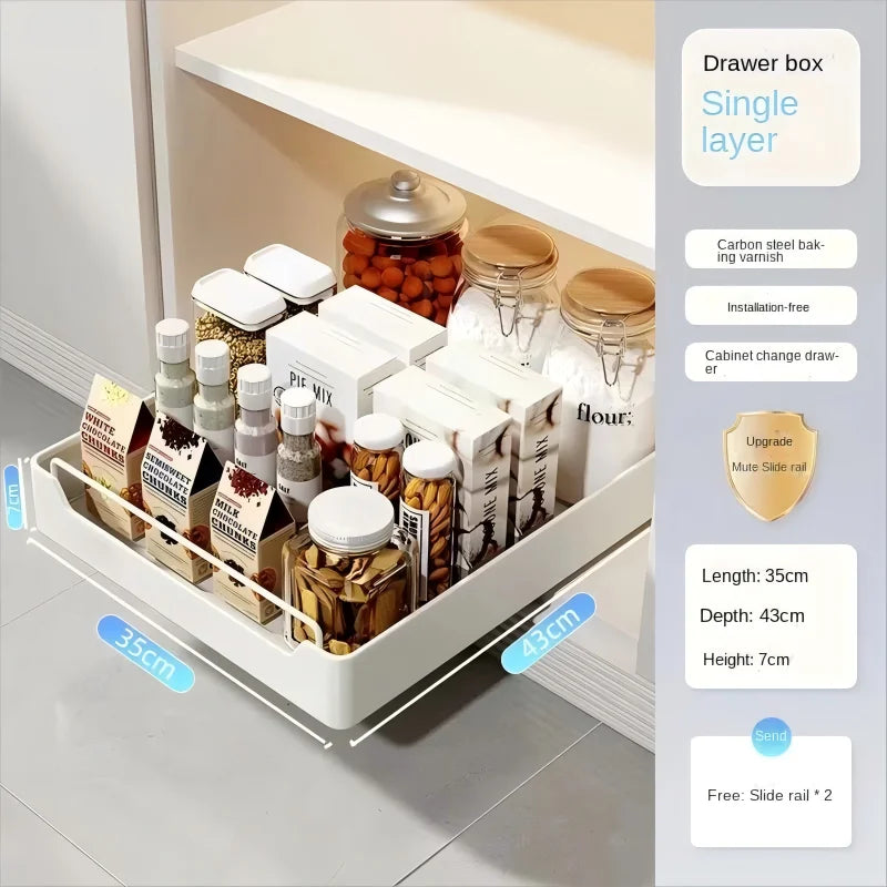 Kitchen Cabinet Pull-Out Drawer Organizer - Spice Rack & Storage Tray