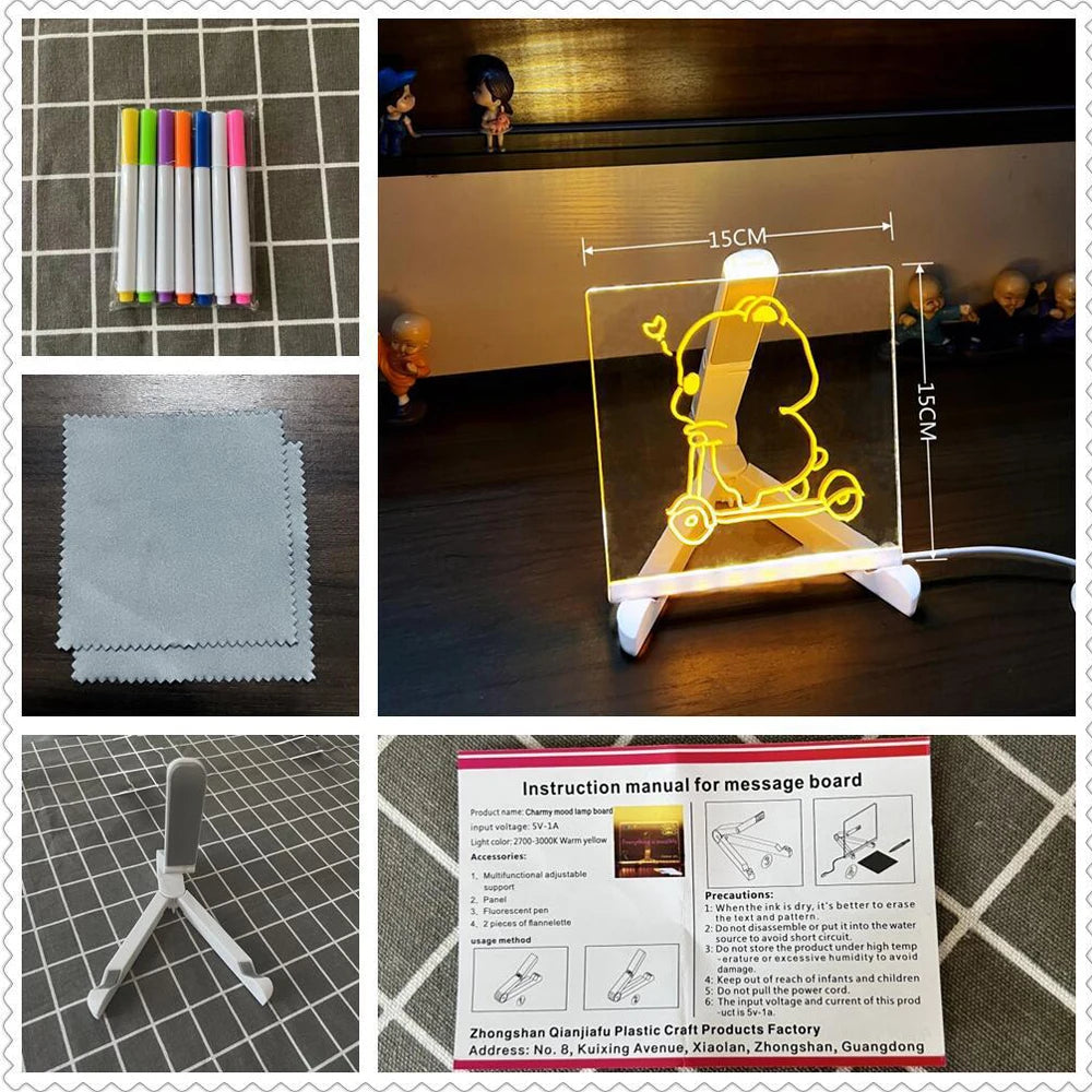 LED Note Board & Night Light | RGB Erasable Drawing Board for Kids