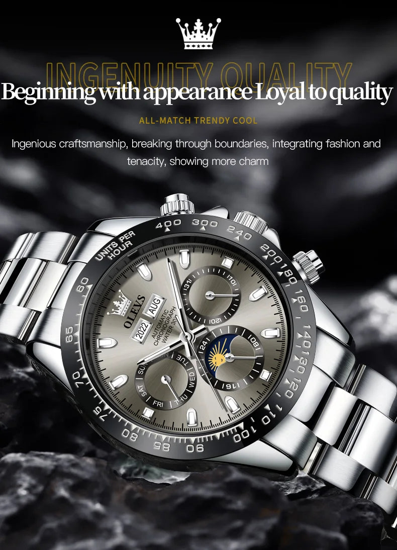 OLEVS 6654 Luxury Automatic Mechanical Chronograph Men's Watch Waterproof Luminous