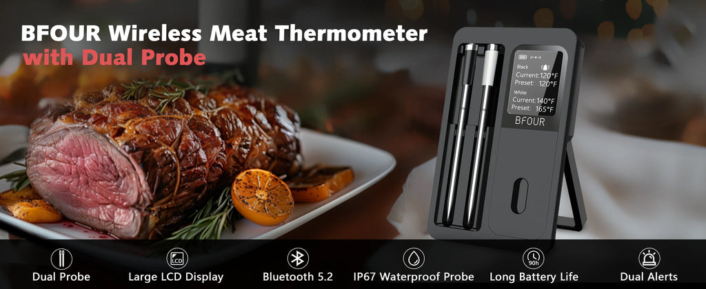Wireless Bluetooth Meat Thermometer - IP67 Waterproof Probes for Grilling & BBQ