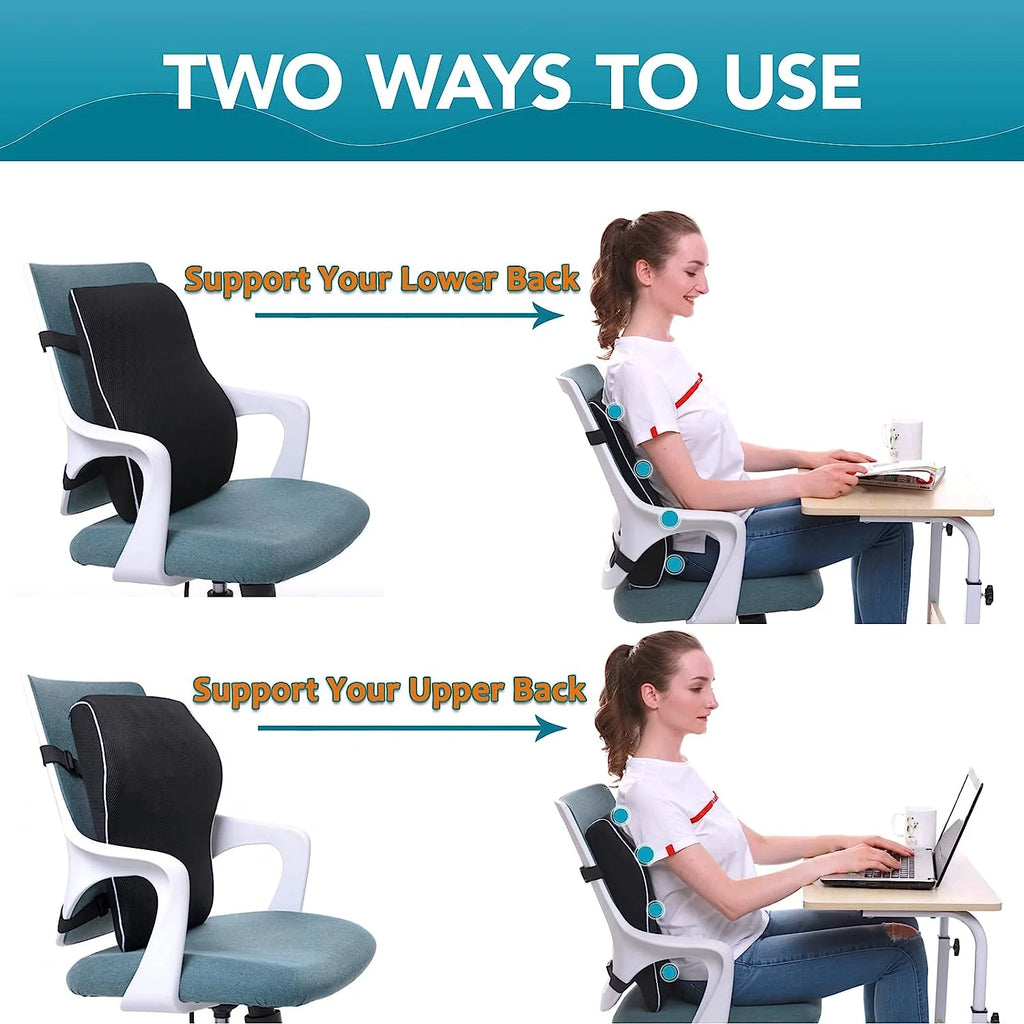 Vabena Non-Slip Memory Foam Lumbar Support Pillow - Back Pain Relief for Car, Office, Home