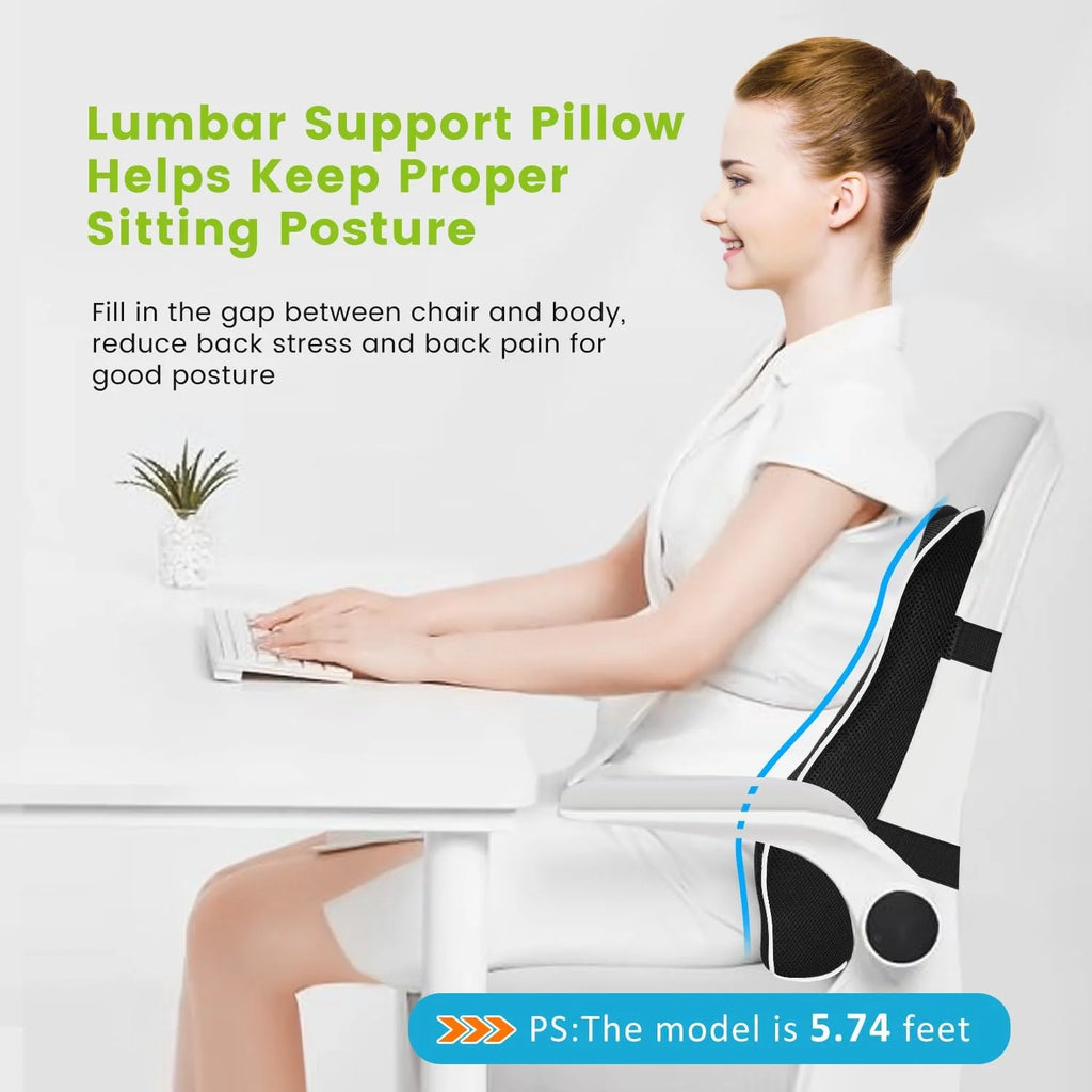 Vabena Non-Slip Memory Foam Lumbar Support Pillow - Back Pain Relief for Car, Office, Home