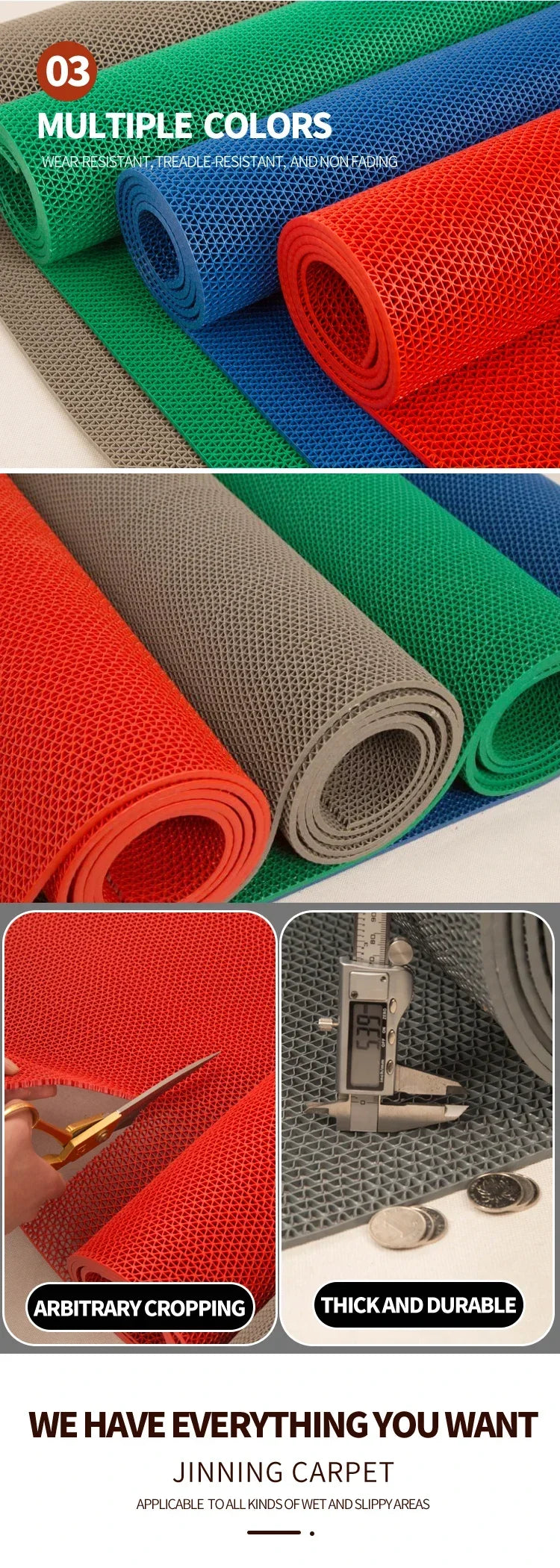 Non-Slip PVC Floor Mats for Kitchen, Bathroom, Outdoor & Pool - Waterproof & Dirt-Resistant