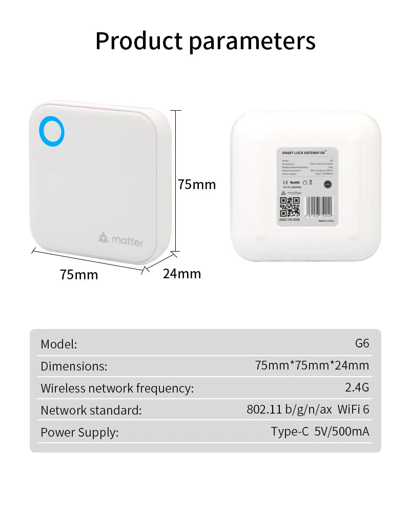 TTLOCK G6 Matter Gateway - WiFi & HomeKit Bridge for Smart Locks