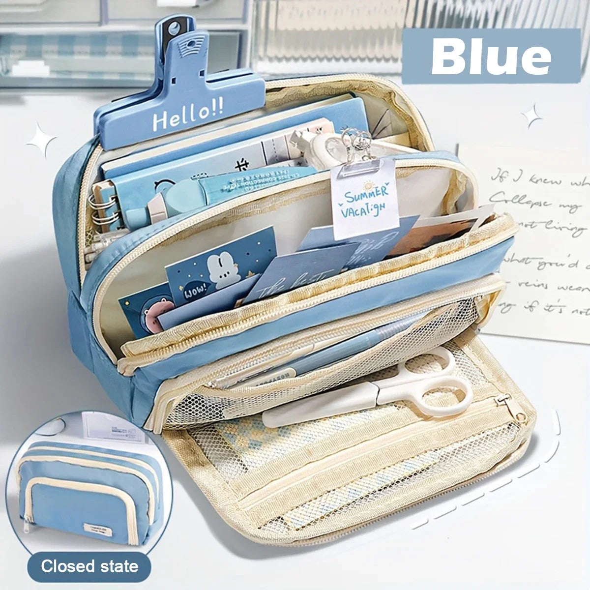 Cute Multi-Layer Pencil Case Pouch - Large Capacity Stationery Bag