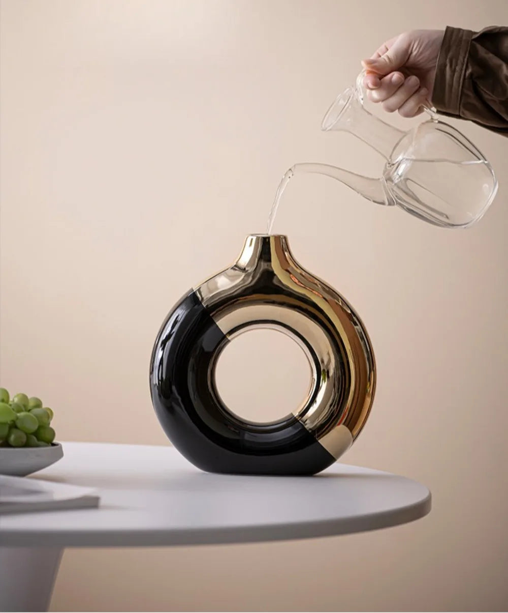 Gold Ceramic Flower Vase - Elegant Home & Wedding Decor