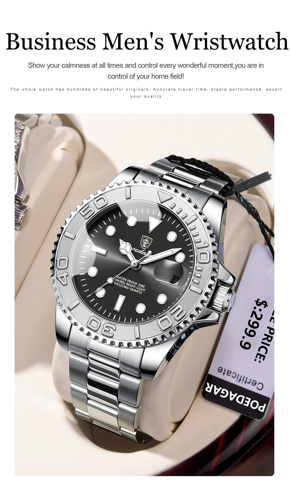 POEDAGAR Luxury Men's Quartz Watch - Waterproof & Luminous Date