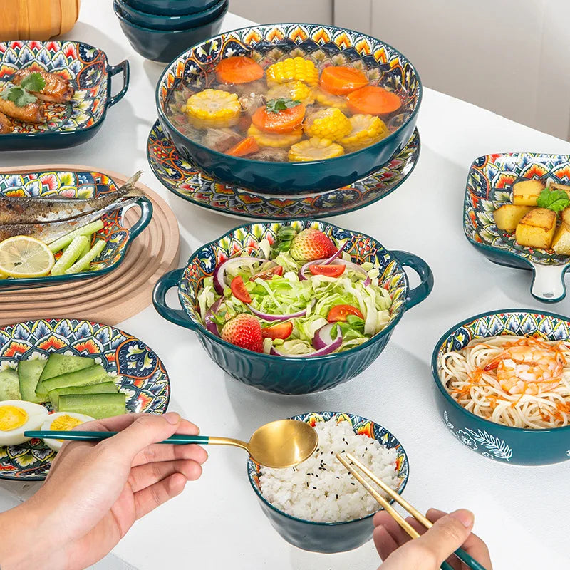 Bohemia Retro Ceramic Dinner Plate Set - Elegant Household Tableware