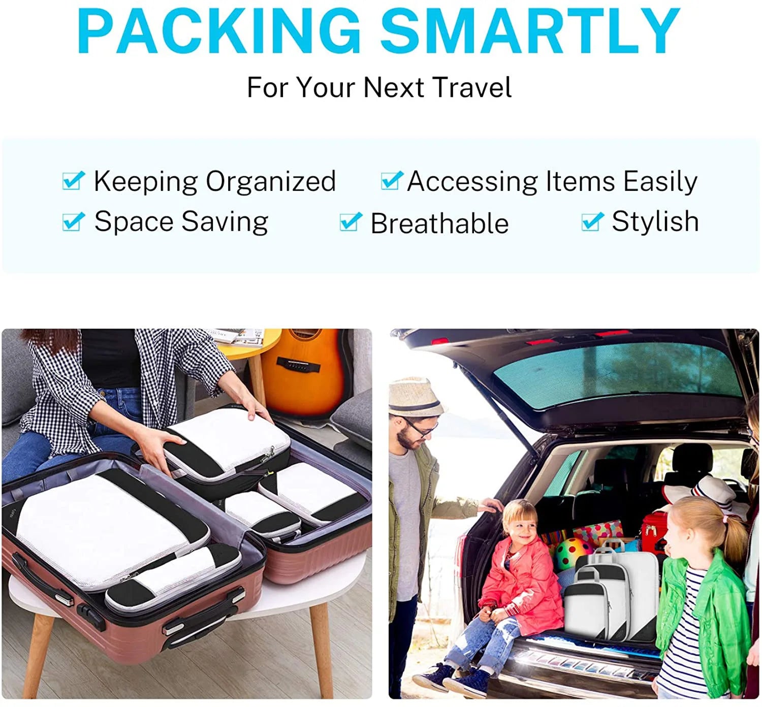6PCS Travel Compression Packing Cube Set with Shoe Bag | Luggage Organizer