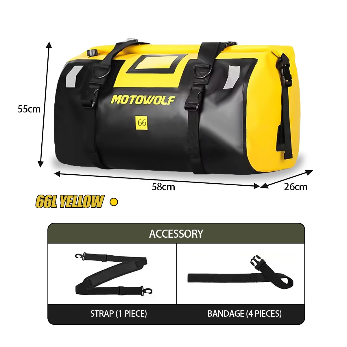 Waterproof Motorcycle Tail Bag | Dry Roll Luggage | 20L, 40L, 66L