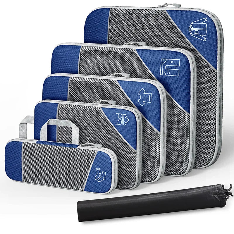 6PCS Travel Compression Packing Cube Set with Shoe Bag | Luggage Organizer