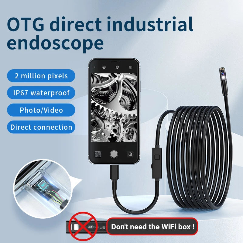 KERUI 2MP Industrial Endoscope Camera for iPhone - Single/Dual Lens Waterproof Inspection Borescope Type C
