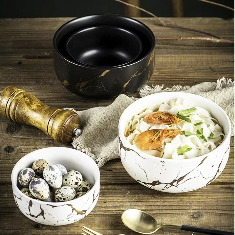 Nordic Marble Ceramic Bowl Set - Elegant Kitchen & Dining