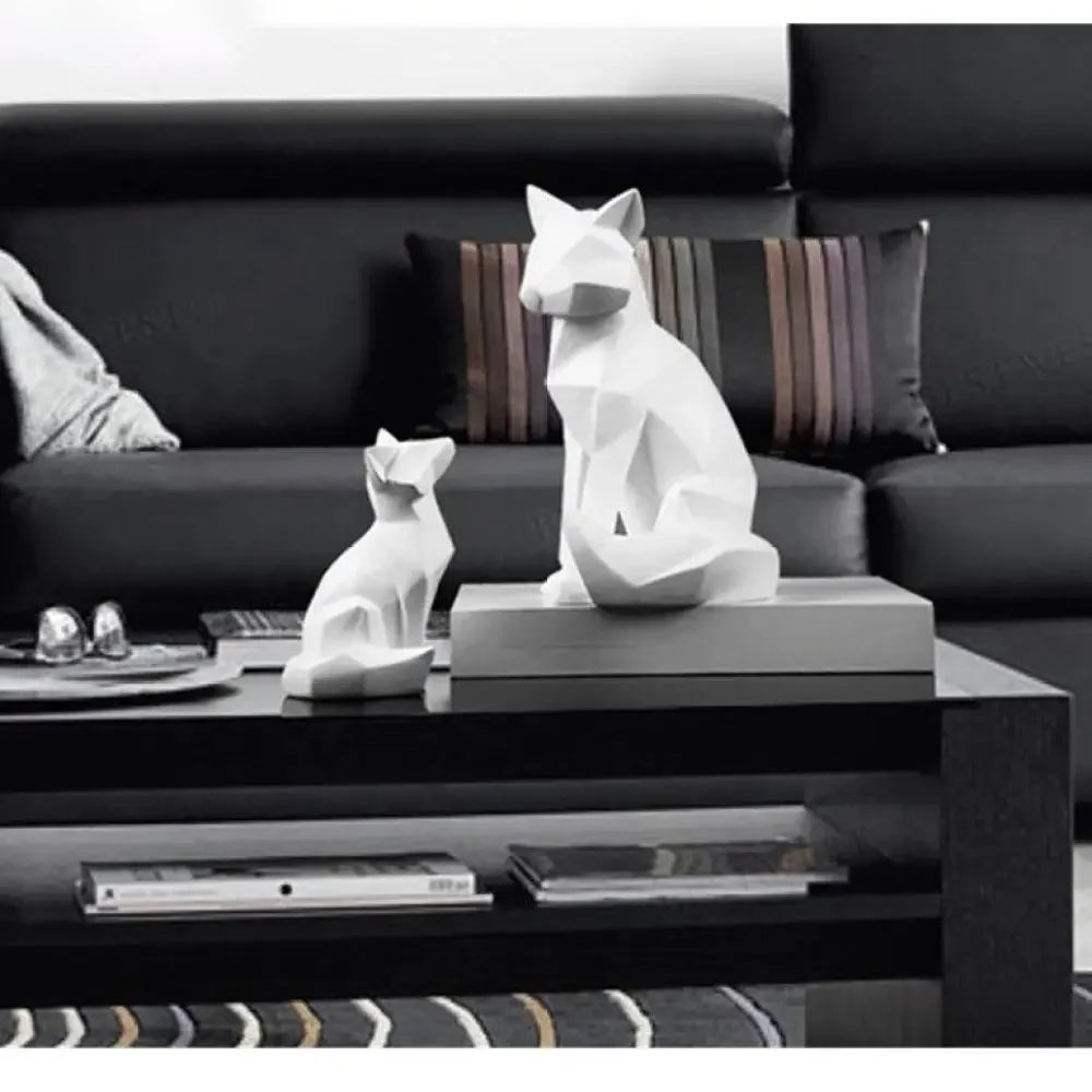 Geometric Fox Sculpture | Modern White Abstract Ornament