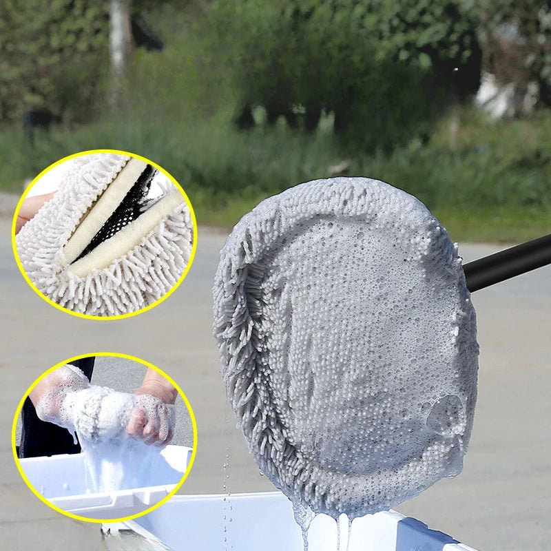 Car Wash Brush with Telescoping Handle & Chenille Mop for Auto & Window Cleaning