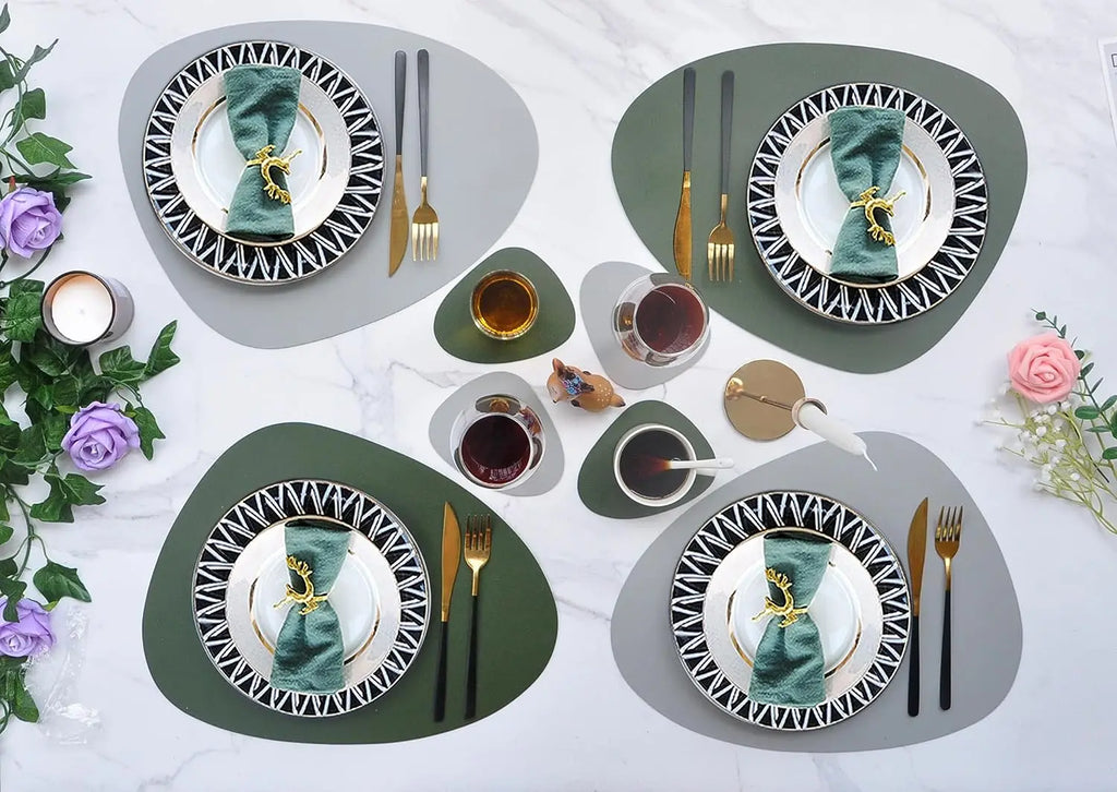 Irregular PU Leather Placemats Set - Oil-Proof & Waterproof Table Mats