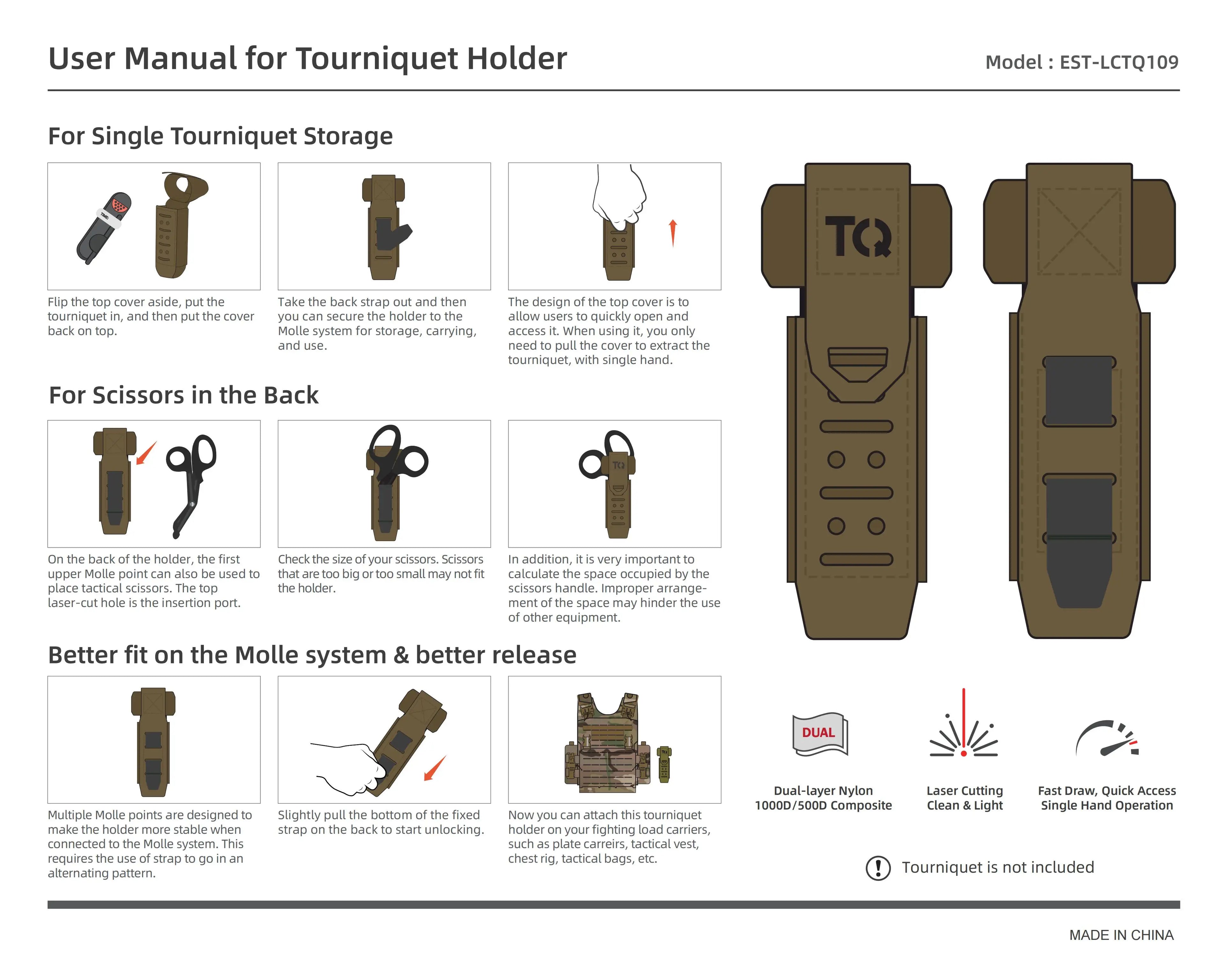 TQ Tourniquet Trauma Shear Pouch Holder - MOLLE PALS Duty Belt Compatible