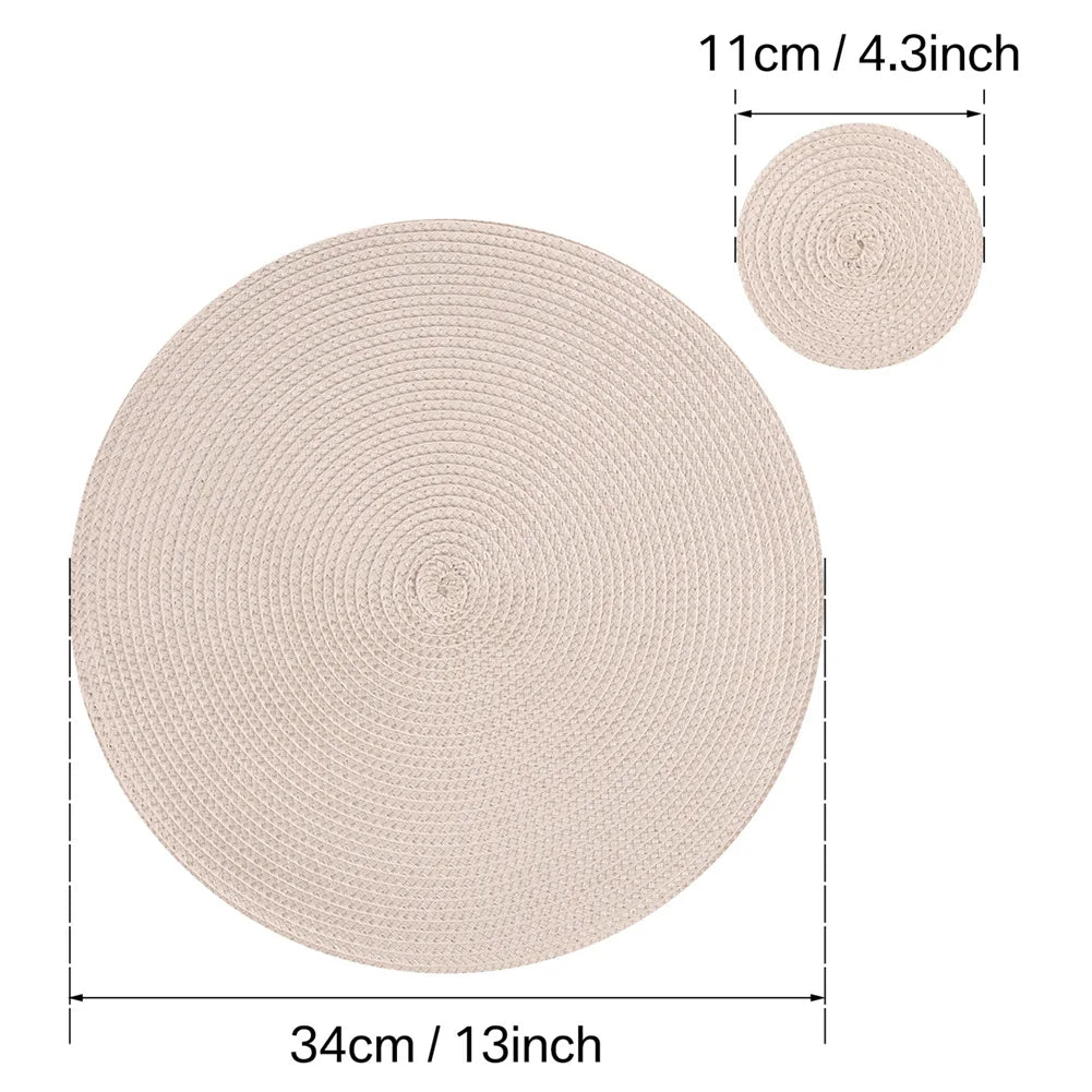 Set of 6 Round Braided Washable Placemats - Heat Resistant Table Mats