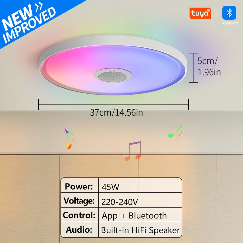 LED Smart RGB Ceiling Lamp with Speaker - App Control & Dimmable