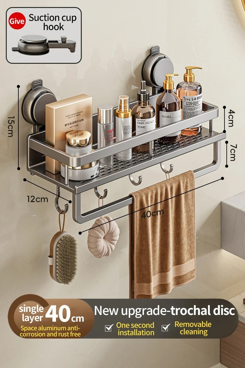Wall Mounted No-Drill Bathroom Storage & Towel Rack | Versatile Organizer