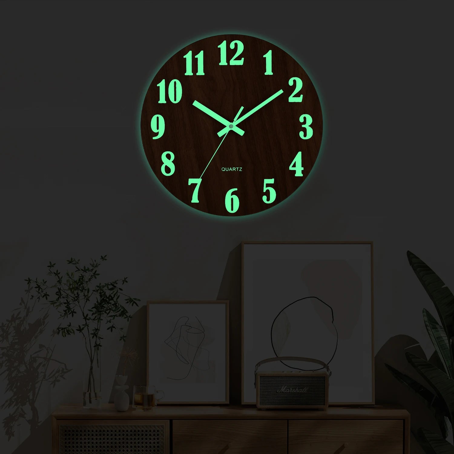 12-Inch Nordic Luminous Wood Wall Clock - Silent & Stylish