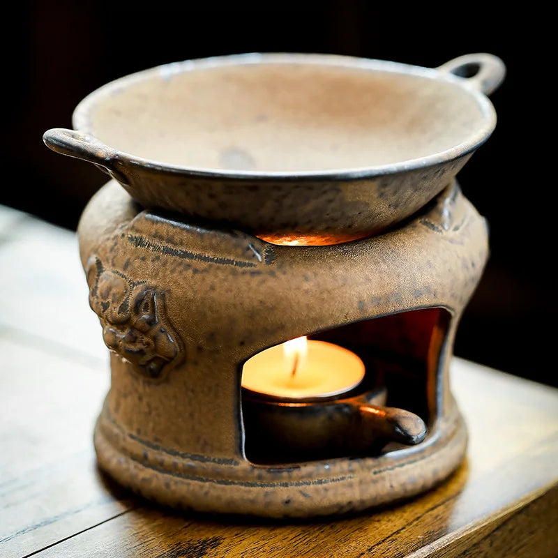 Vintage Hand-Made Tea Warmer Set - Stove & Teapot