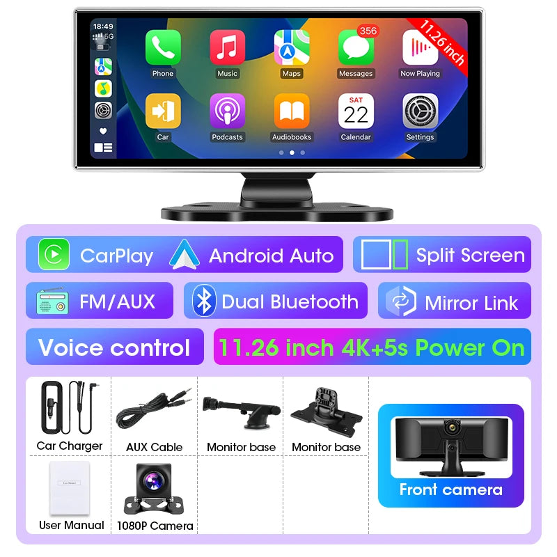 10/11.26" 4K Dash Cam with Wireless Carplay & Android Auto | GPS | Dual Lens