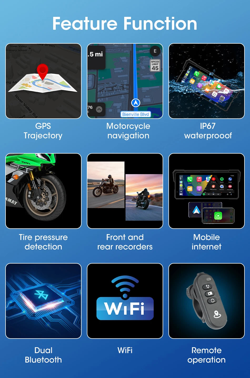 Jansite 8.1" 4K Motorcycle DVR Monitor with CarPlay & GPS