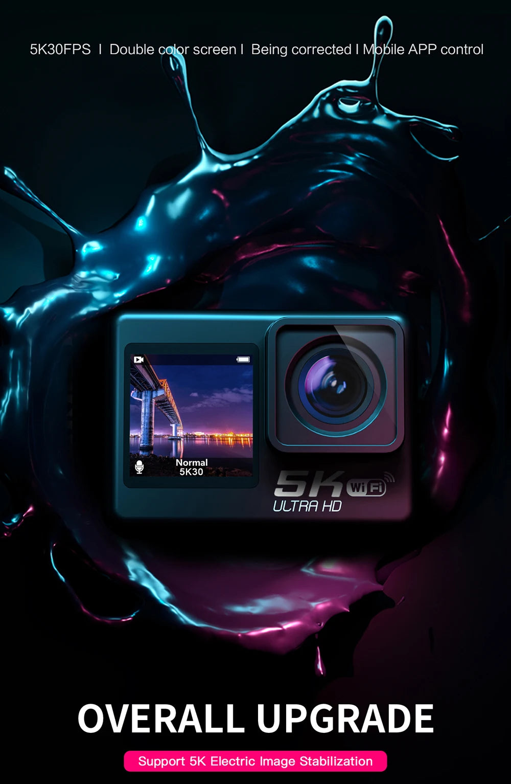 Sony IMX576 5K 4K 60FPS Waterproof 48MP Wi-Fi Action Camera for Adventure