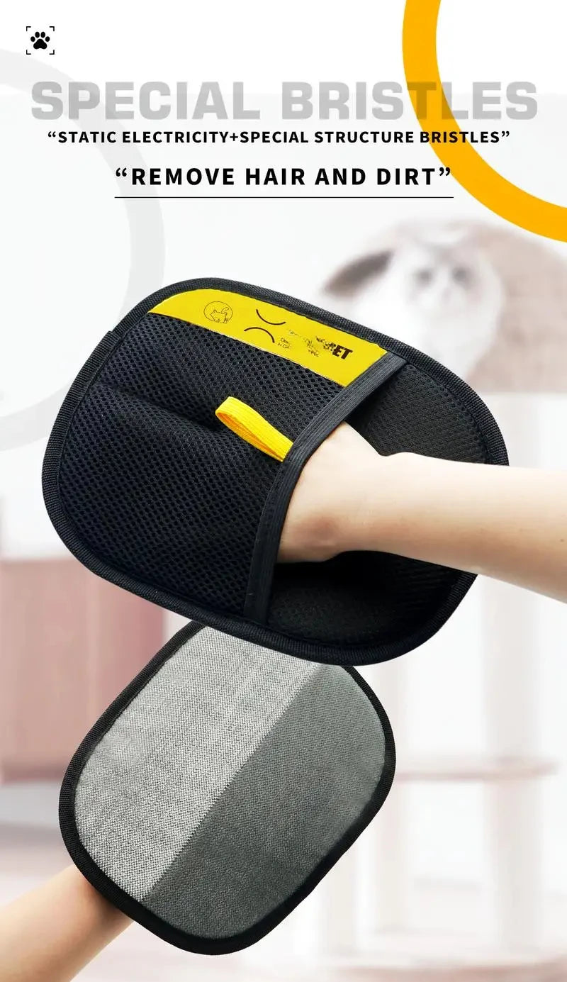 Pet Hair Removal Glove | Two-Way Electrostatic Brush for Cats, Dogs, Furniture & Clothes