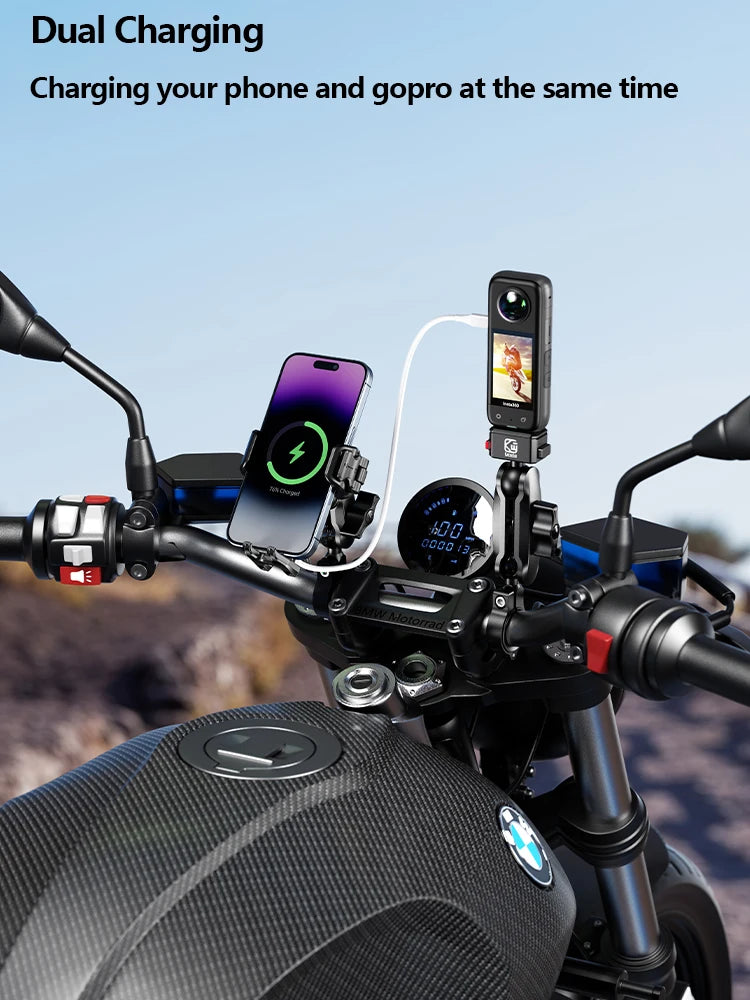 Apex Rush Motorcycle Phone Holder - 15W Wireless & USB-C Fast Charger