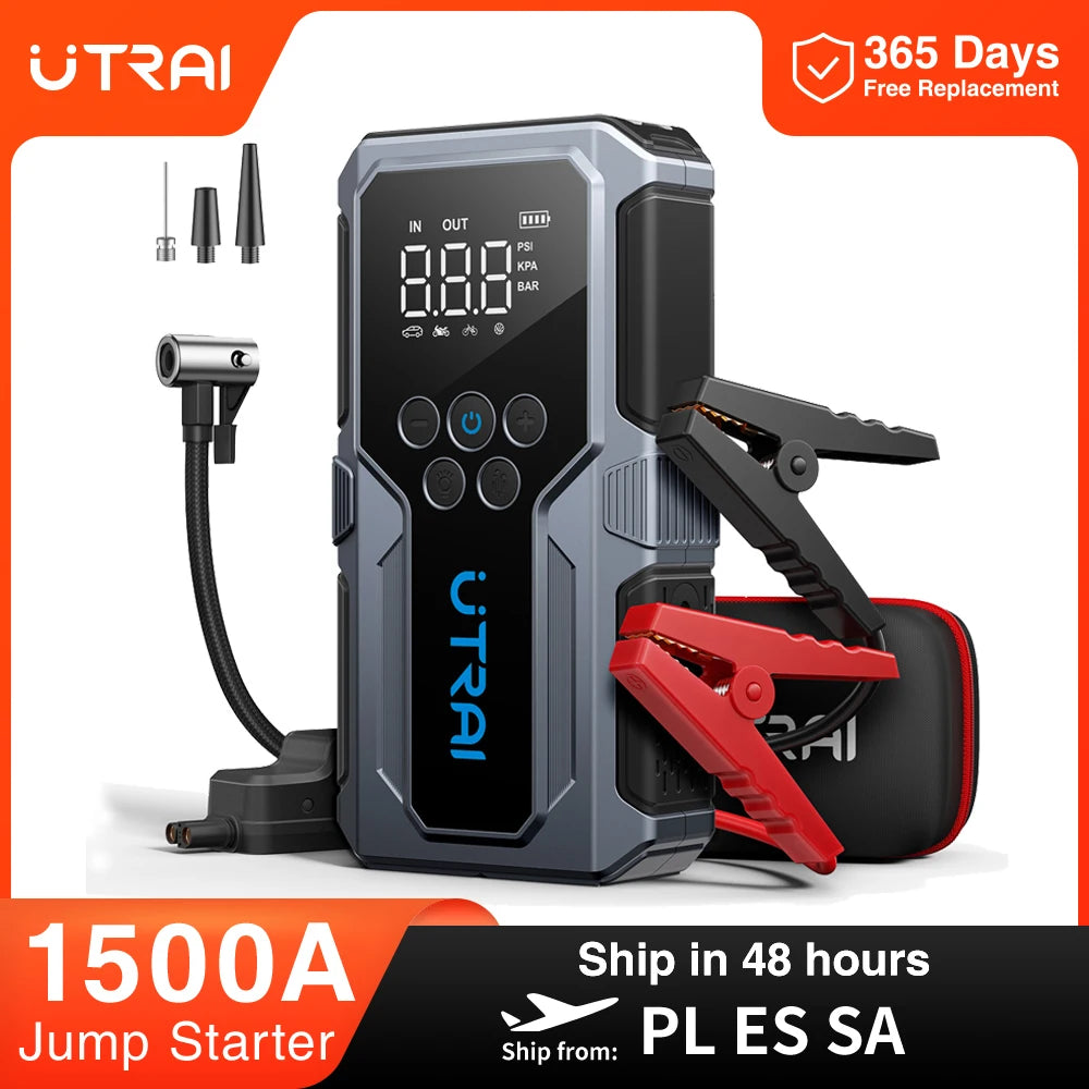 UTRAI 1500A Jump Starter Air Compressor & Power Bank | Emergency Car Kit