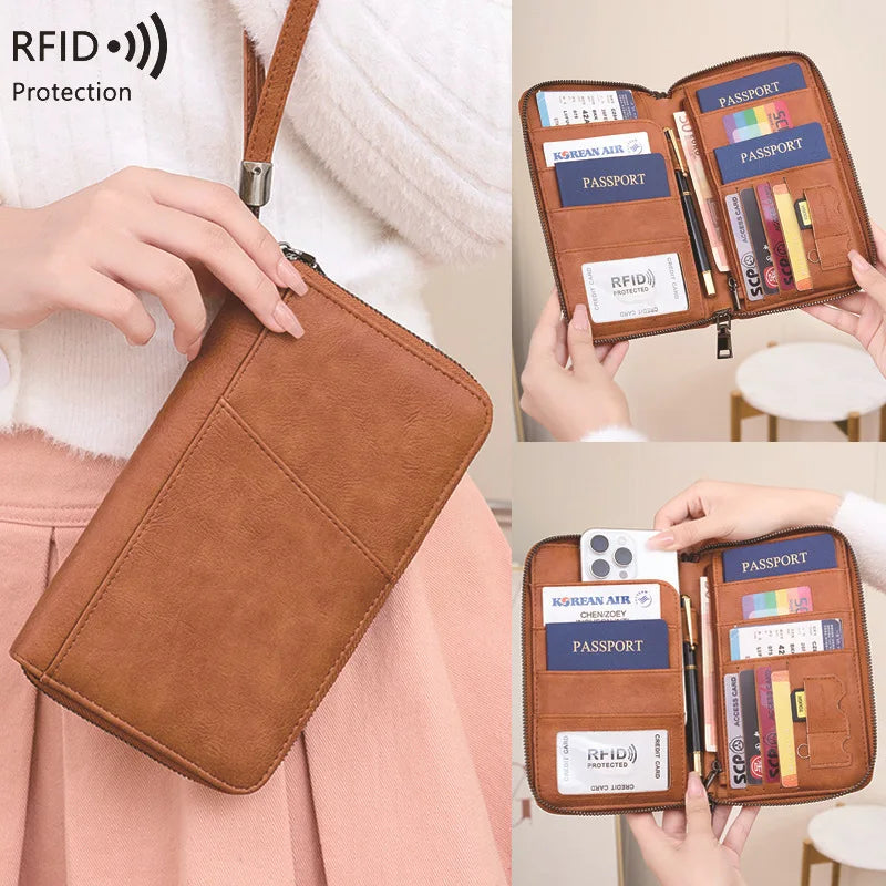 Travel Passport Wallet - RFID Anti-Theft PU Leather Organizer for Men & Women