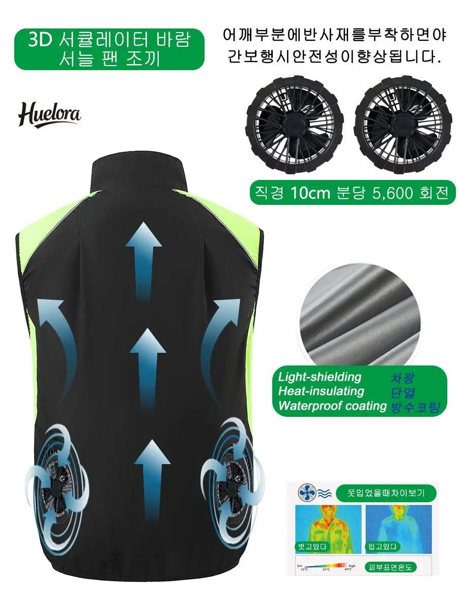 USB Powered Cooling Fan Work Vest - Reflective Summer Safety
