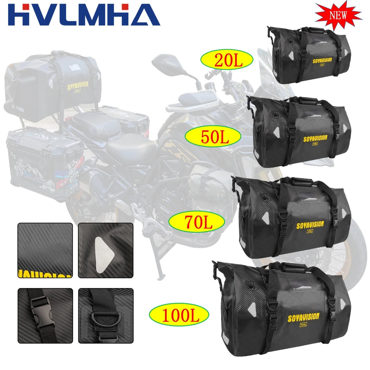 Waterproof Motorcycle Tail Bag | Dry Roll Luggage | 20L, 40L, 66L