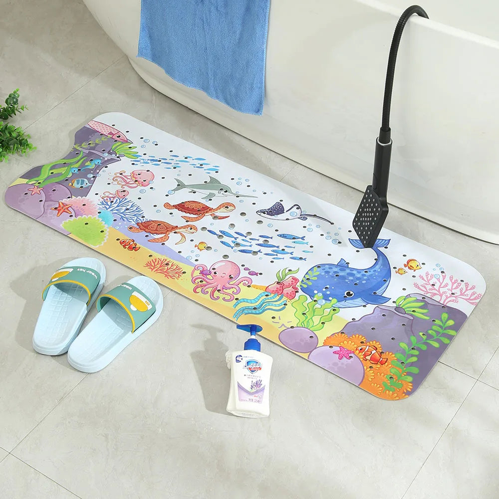 Cartoon Extra Long Bathtub Mat - Non-Slip Shower Mat 40x100cm with Suction Cups & Drain Holes