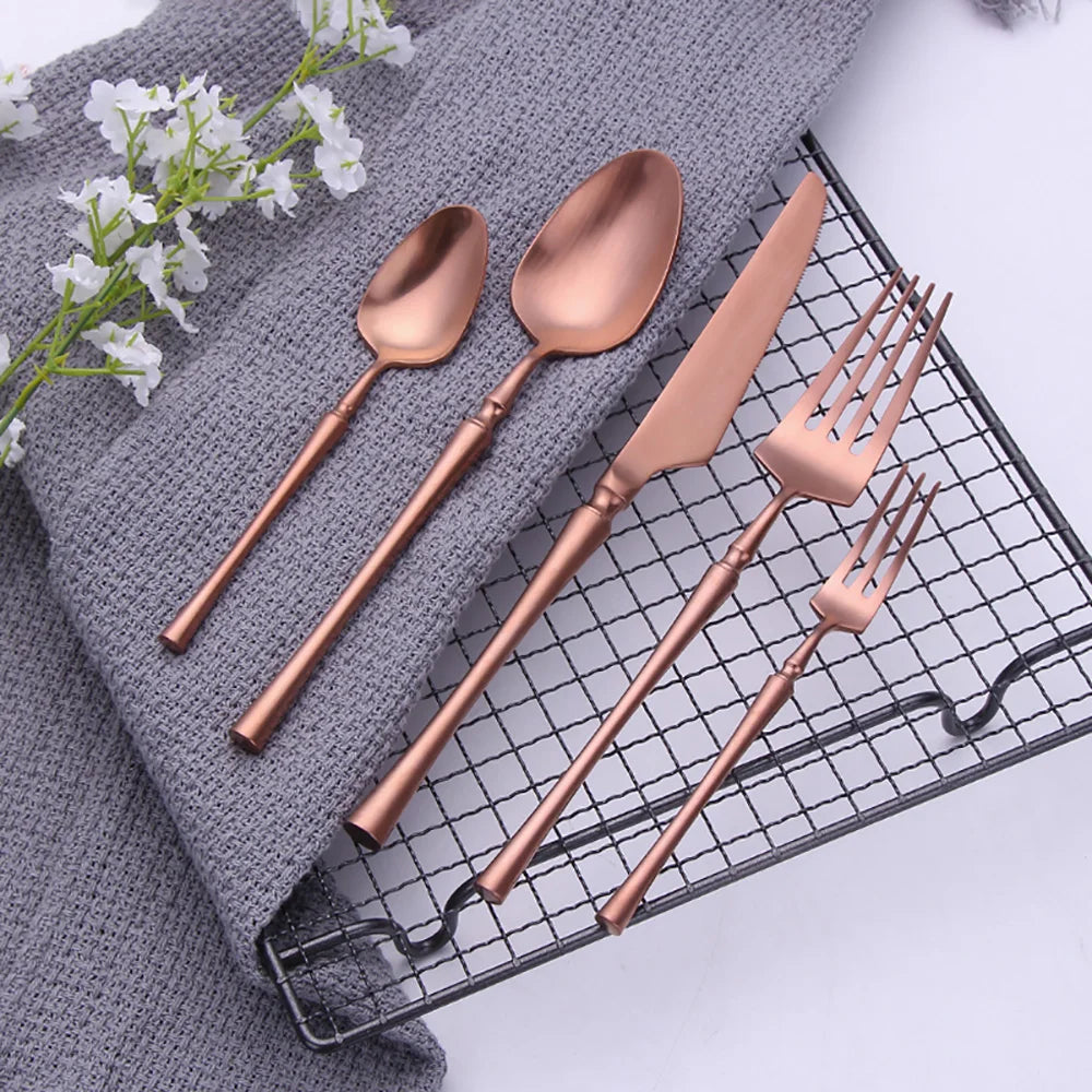 Elegant Gold Cutlery Set | Stainless Steel Dinnerware (10-30 Pcs)