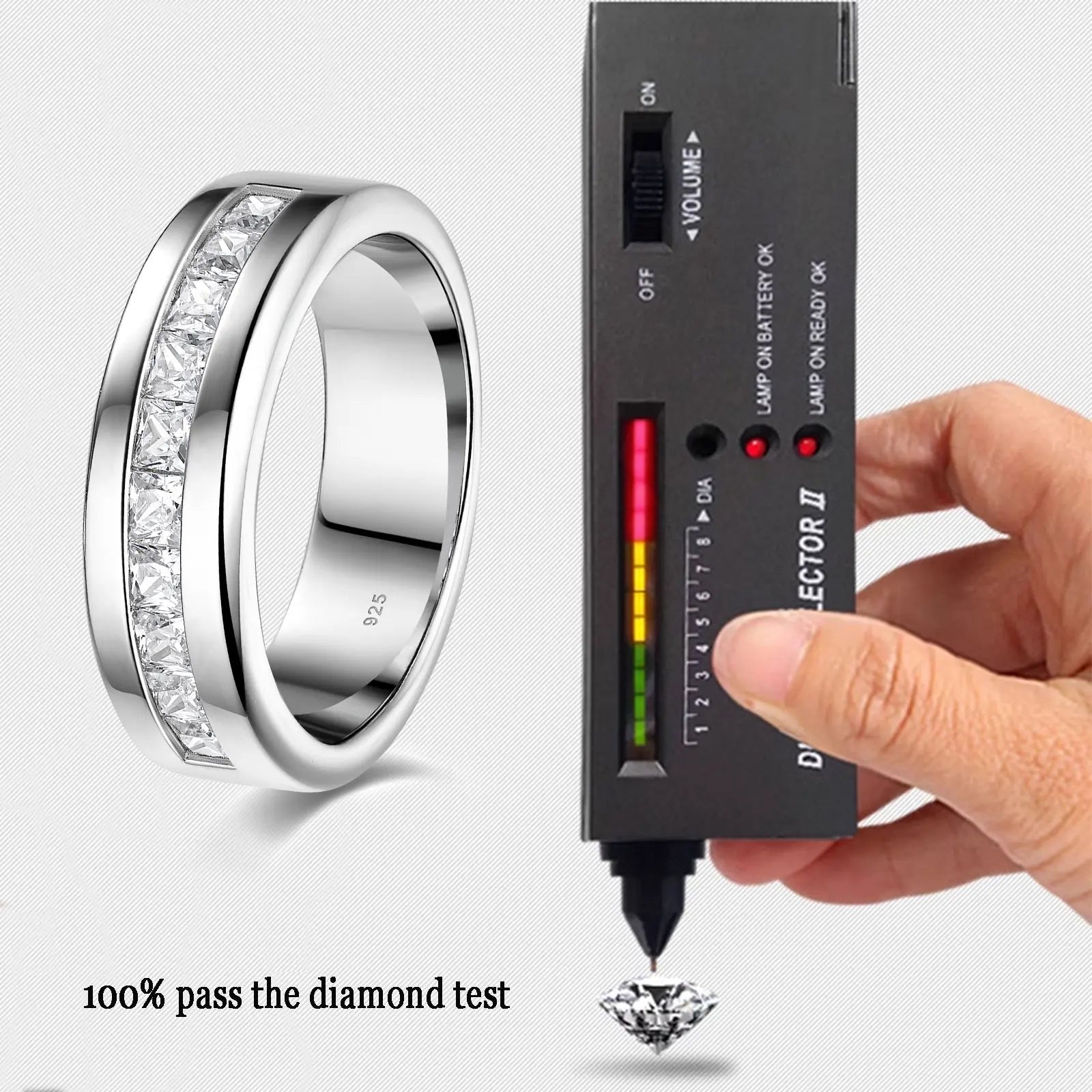 Newshe Men's Half Eternity Moissanite Wedding Band