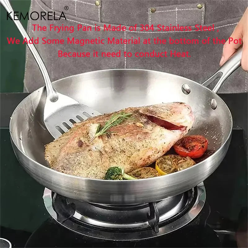 Vabena 5-Ply Stainless Steel Frying Pan - 22-28CM Non-Stick Wok