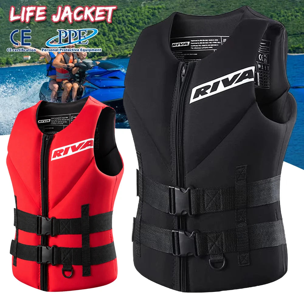Adult Life Vest for Water Sports, Kayak, Wakeboard & Rescue - High Visibility Safety Jacket